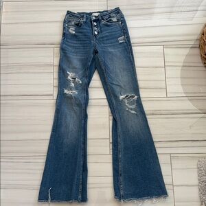 Altar'd State Blue Distressed Flare Jeans